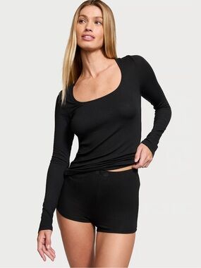 Victoria's Secret Black SoSoft™ Modal Ribbed Scoop Long-Sleeve Shortie Set